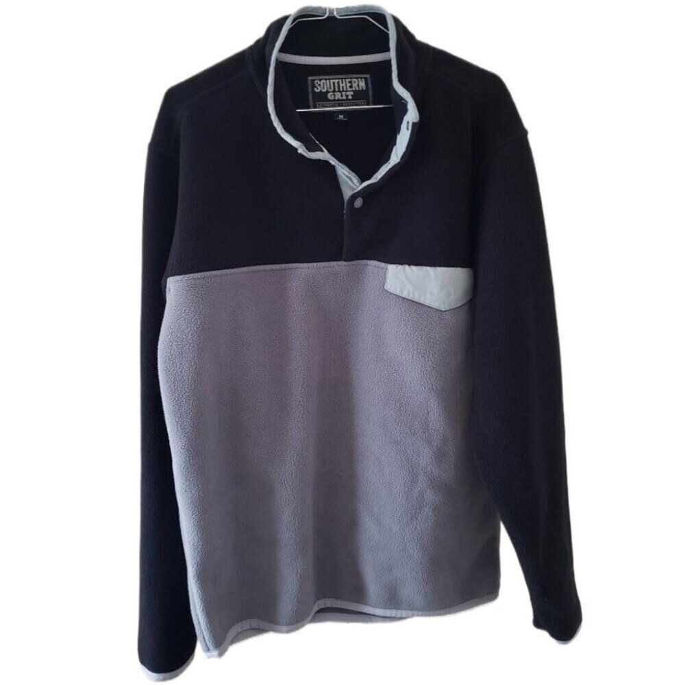 Southern Grit Men's Black & Gray 1/4 Snap Button Collar Pullover Fleece
